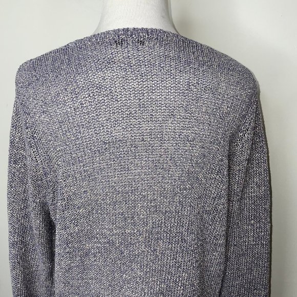 J. McLaughlin Size L Purple Linen V Neck Long Sleeve Metallic Knit Sweater - Picture 5 of 16